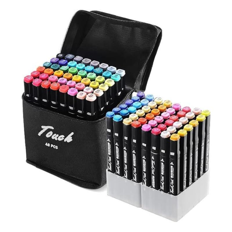 Kit Canetas de Ponta Dupla com 48 Cores Conjunto Marcador Com